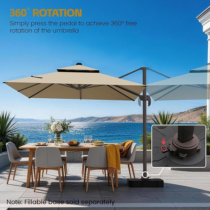 HASLE OUTFITTERS 10x10 FT Patio Cantilever Umbrella, Outdoor Offset Large Square Heavy Duty Double Top Umbrellas with 360° Rotation for Pool Garden Deck，Tan