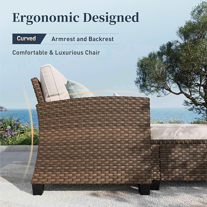 Patio Furniture Set Outdoor Furniture Brown Wicker Rattan Patio Conversation Sets with Cushion Outside Sofa Set,8 Pieces 12 Seats,Beige