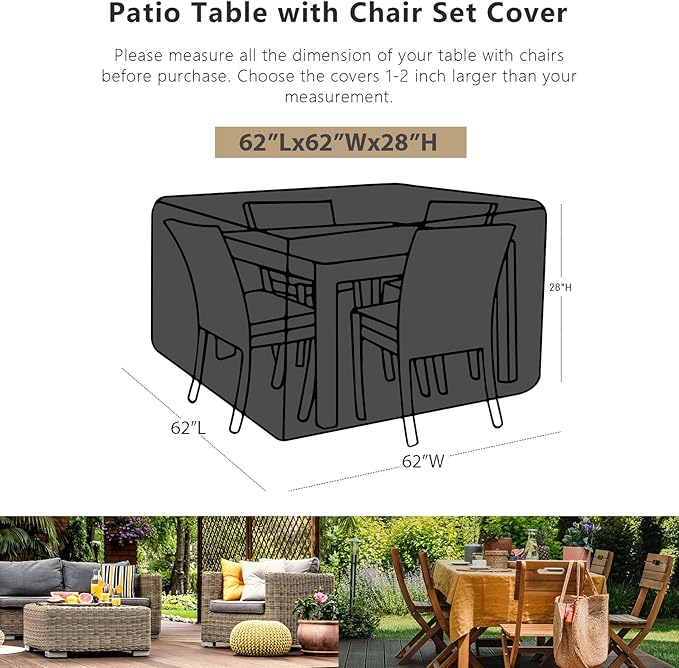 SheeChung Patio Furniture Covers Square 62" Lx62 Wx28 H,Outdoor Furniture Covers Waterproof,Outdoor Table and Chairs Cover,Anti-UV,Patio Covers for Outside Sectional Sofa Set