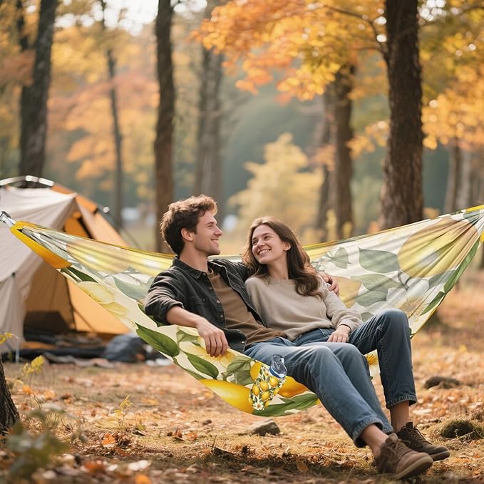 Hammocks for Outside Lemon Print Flower Camping Hammock Portable Hammocks with Tree Straps and Carry Bag Camping Accessories for Hiking Beach Outdoor