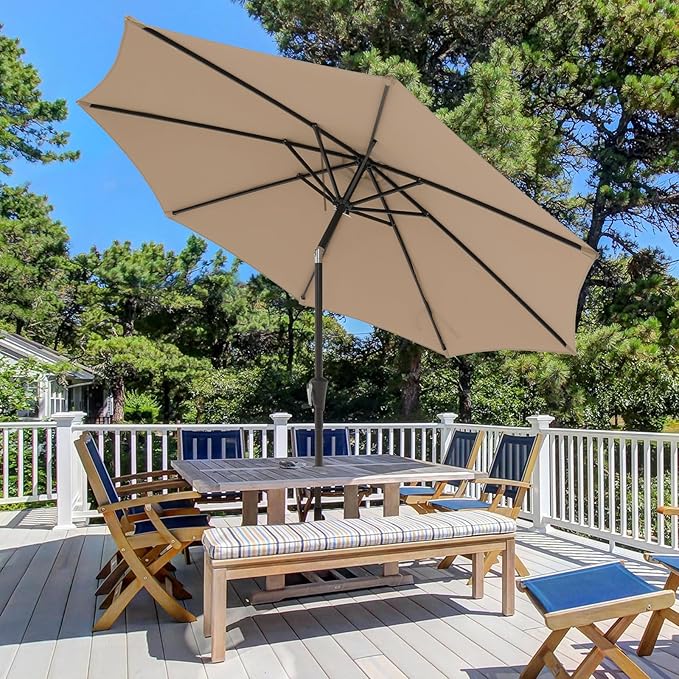 COBANA Patio Umbrella, Outdoor Table Umbrella of 9-Feet with 8 Ribs and Push Button Tilt and Crank, Beige