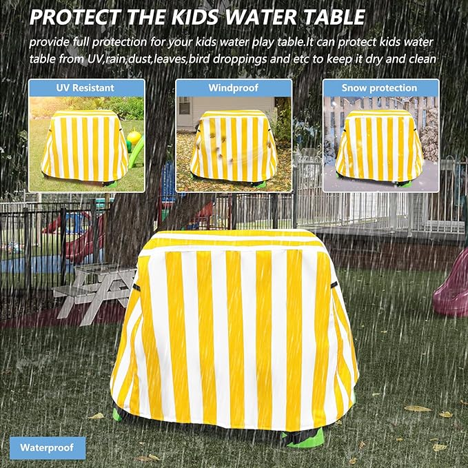 Kids Water Table Cover, Outdoor Heavy Duty Durable Waterproof Dustproof Anti-UV Kids Water Play Table Cover, Compatible with Step2 Rain Showers Splash Pond, Yellow
