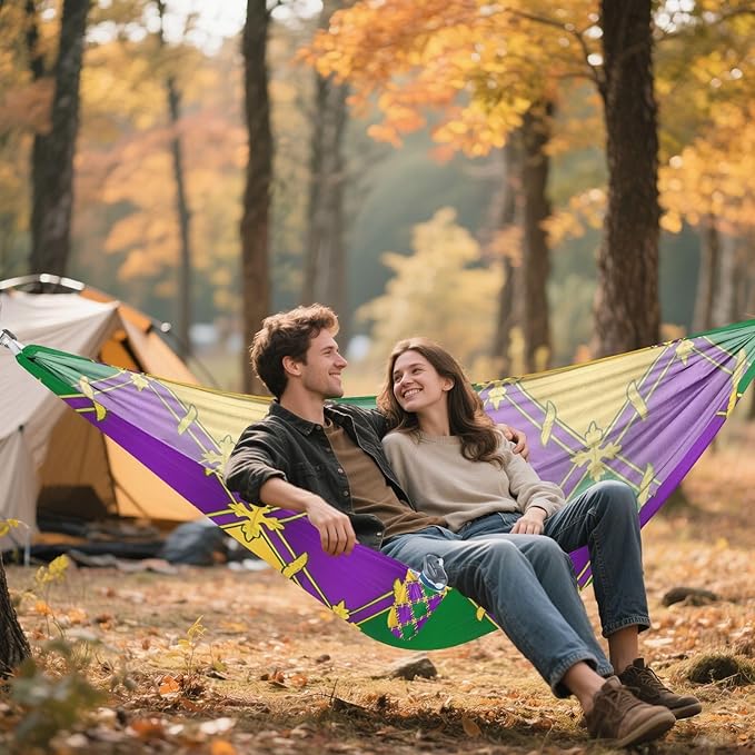 Mardi Gras Purple Green 330lb Capacity Camping Hammock with Portabl Carry Bag Backyard Hammock for Camping & Hiking Essential hamaca de Algodon para Jardin