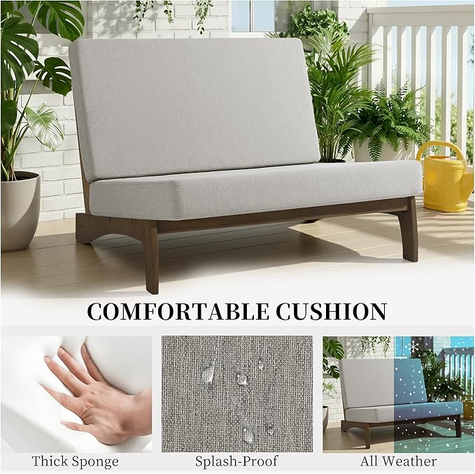 UIXE 5 Pieces Wood Patio Furniture Sets, 2 Patio Loveseat, 2 Patio Bistro Chair, All Weather Outdoor Sectional Sofa Furniture Backyard Conversation Set with Coffee Table - Light Camel