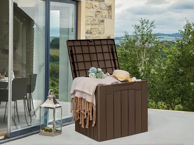 28 Gallon Outdoor Deck Box, Waterproof Resin Storage Box with Lid for Patio, Toy Box for Package Delivery