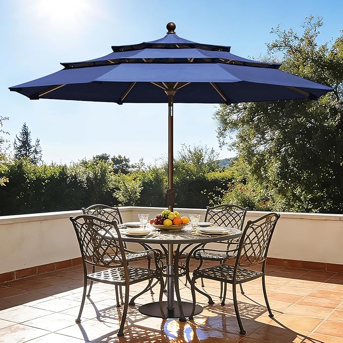 EliteShade USA 10-Year-Non-Fading 10ft 3-Tier Market Patio Umbrella, Commercial Grade Outdoor Table Umbrella with Crank Open, Windproof & UPF 50+ UV Protection, Heavy Duty Ventilation for Garden, Deck, Pool, Backyard, Beach & Bistro, Navy Blue