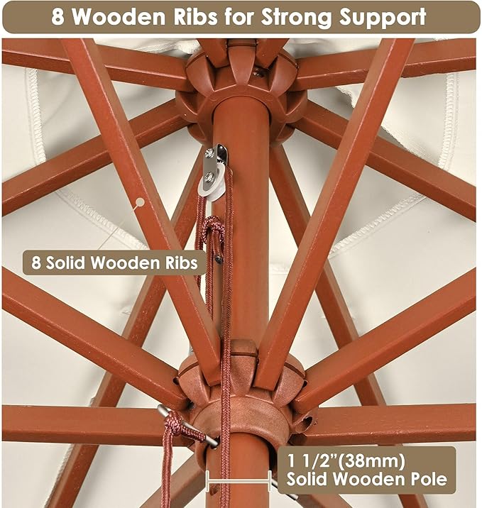 Yescom 9ft Coastal Solid Wood Umbrella Pulley Lift Commercial Base with Wheel Included for Seaside Restaurant Terrace Poolside Beach Club