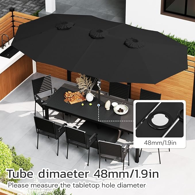 AECOJOY 15x9ft Patio Umbrella with Base Included, Outdoor Double-Sided Rectangle Umbrella with Crank Handle, Market Umbrella for Deck Pool Patio Garden(1.9" Pole, Black)