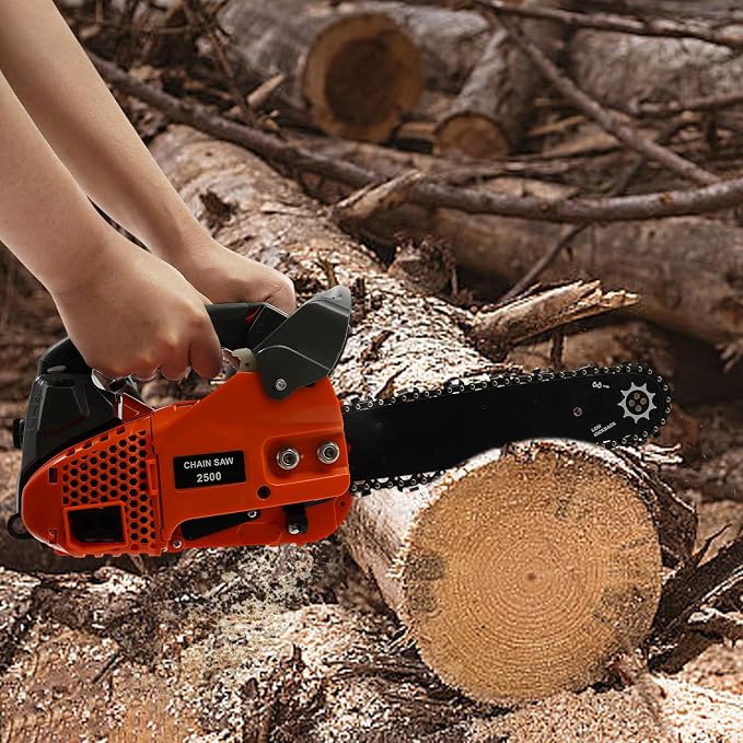 12Inch Gas Chainsaw, 2-Stroke 1.22HP Engine Handheld Gas Power Chain Saw with Air-cooled, Pull Start Petrol Saws Set for Wood Cutting, Garden Pruning, Forest Logging, 9000RPM