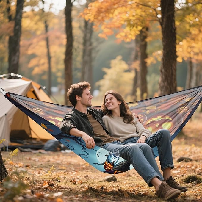 Hammocks for Outside Glowing Carved Jack-o-Lanterns Camping Hammock Portable Hammocks with Tree Straps and Carry Bag Camping Accessories for Hiking Beach Outdoor