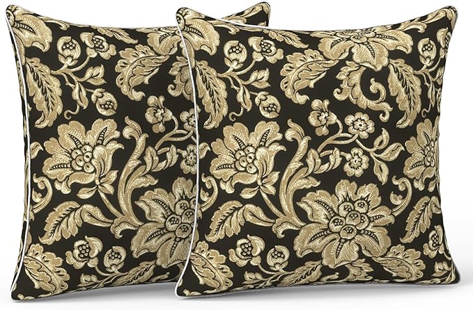 LVTXIII Outdoor Throw Pillows 20x20 Patio Waterproof Square Pillows with Piping Fade Resistant Accent Pillow for Spring Summer Garden Decoration, Set of 2, Jacobean Black