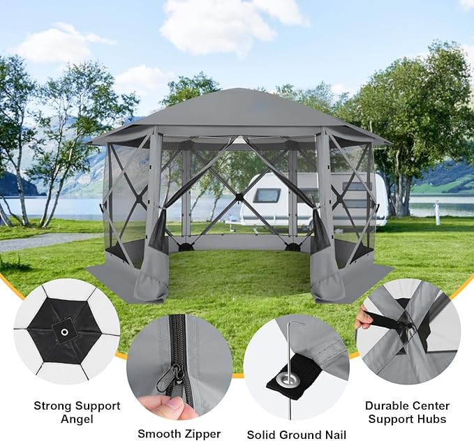 COBIZI 12x12 FT Pop Up Canopy Stargazing Tent, Gazebos On Clearance with Removable Roof, Screened in Gazebo, Screen Tents Portable carpas para Patio for Outdoor Camping,Backyard, Garden, Grey(Pro)