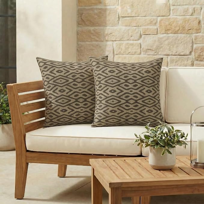 RSH DECOR Square Throw Pillows Set of 2, 17" x 17", Outdoor Pillows Waterproof, Outdoor Pillow Covers, Pillow Covers for Couch, Madura Mink, Made in USA