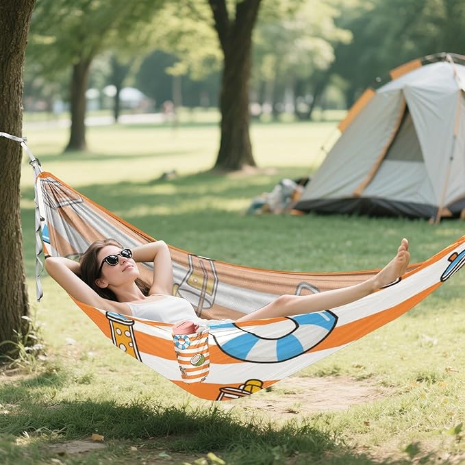 Orange White Stripes Summer Juice 330lb Capacity Outdoor Hammocks with Tree Straps Swing Hammock for Outside Camping Essentials Bases para hamacas para adultos