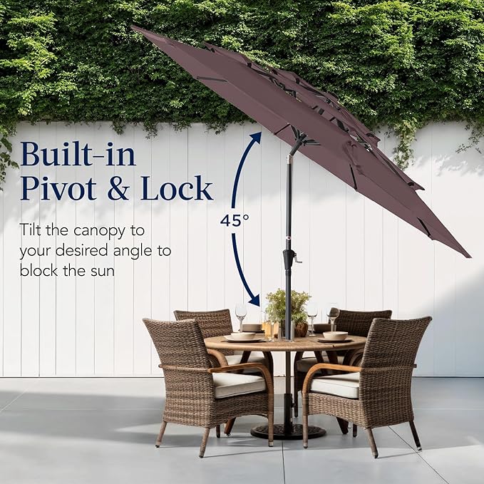 Best Choice Products 10ft 3-Tier Market Patio Umbrella, Outdoor Sun Shade with Tilt, Crank Lift, 8 Ribs for Backyard, Deck, Poolside