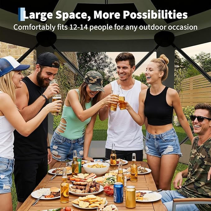 GarveeLife 13x13FT 6-Sided Pop Up Gazebo Tent，One-Push Setup Canopy Tent with Removable Canopy Top & Wind Cloths, Outdoor shelter for Camping, Backyard Parties, Outdoor Events - Grey