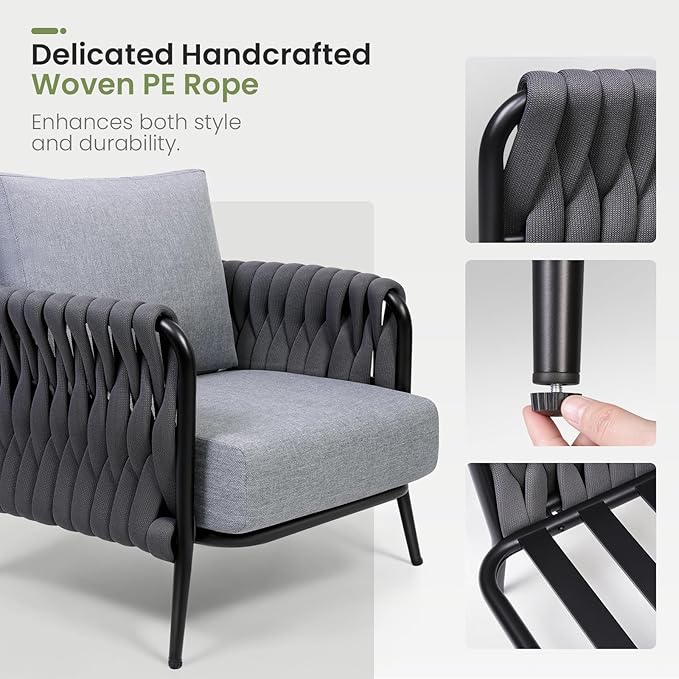 Patio Furniture Set, 4-Seat Outdoor Sofa Furniture Deep Seating with Coffee Table, Metal Patio Conversation Sets with Waterproof & Extra-Thick Cushions for Garden, Poolside, Backyard