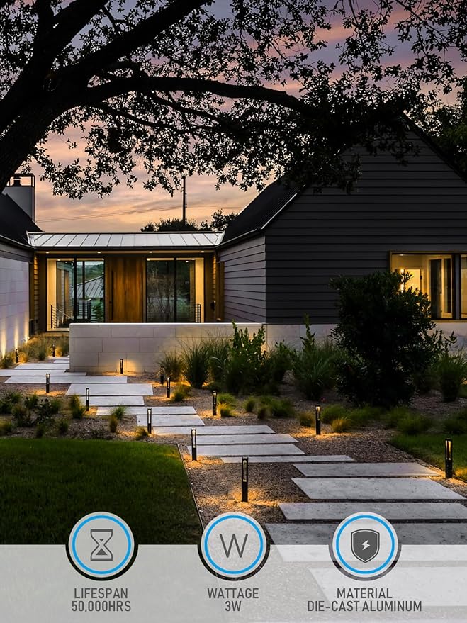 LEONLITE 10-Pack Low Voltage Path Lights, 3W LED Landscape Pathway Lights, Outdoor Landscape Lighting for Driveway, Garden, Aluminum, 12-24V AC/DC, ETL, IP65 Waterproof, 3000K Warm White, Black