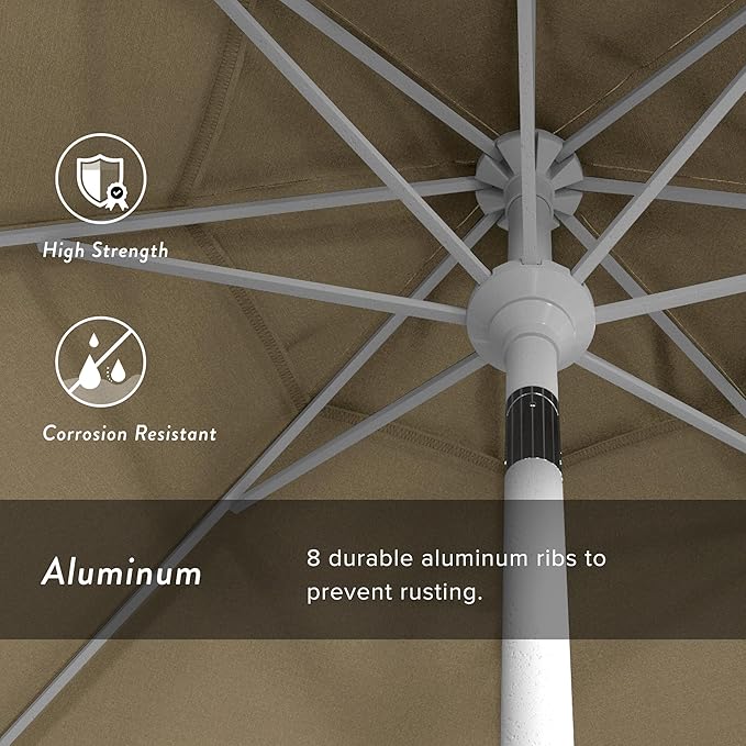 California Umbrella 7.5' Rd. Aluminum Patio Umbrella, Crank Lift, Collar Tilt, White