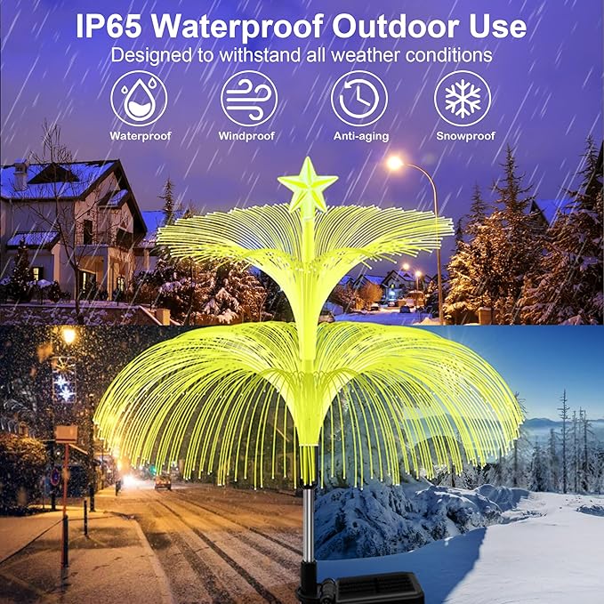 MRHEPHAESTUS Solar Garden Lights, 4 Pack Solar Star Jellyfish Lights 7 Color Changing Fiber Optic Light Gardening Gifts for Mom Grandma Women, Flower Light for Outdoor Yard Garden Decor