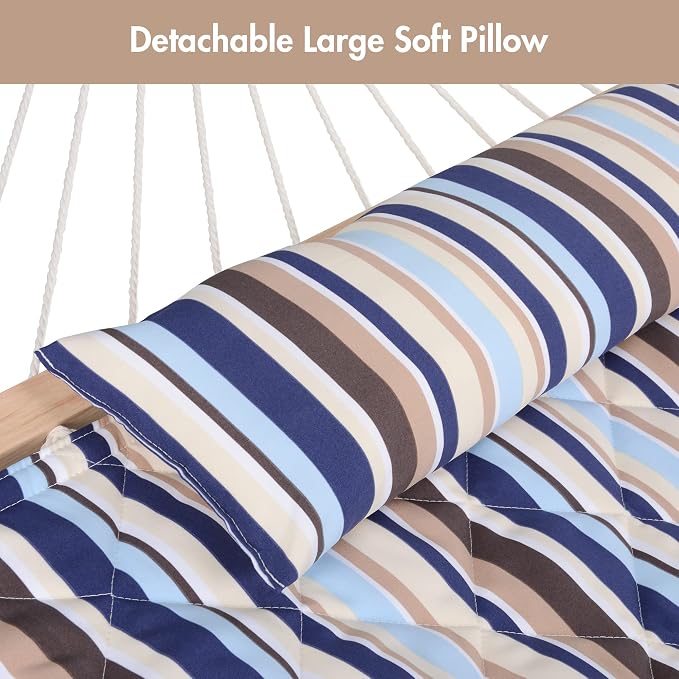 ANOW Outdoor Hammock Pad and Pillow Set, Quilted Hammock Pad Replacement, Blue Stripes