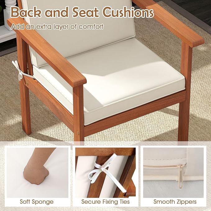 COSTWAY 8 Pieces Acacia Wood Conversation Set, Acacia Wood Porch Chairs with Table, Loveseat and Cushions, Outdoor Conversation Sofa Set for Garden, Balcony and Backyard