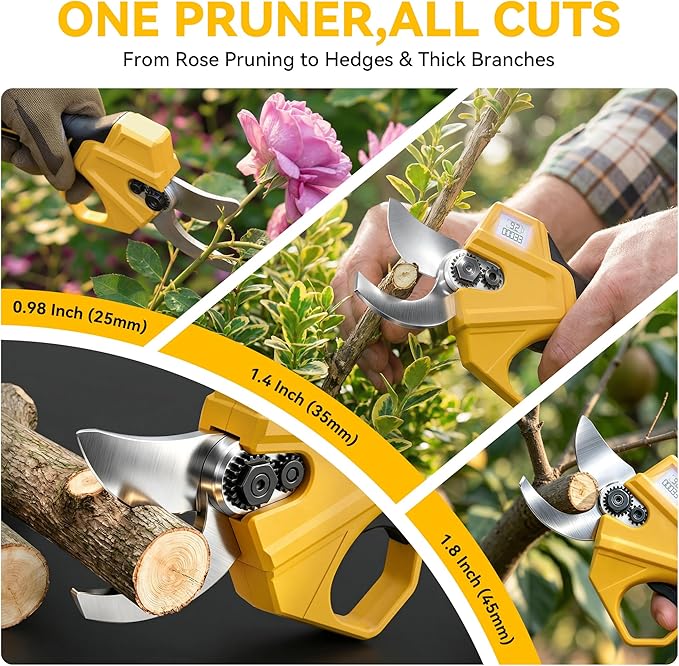 BUYJOY 2-in-1 Mini Chainsaw & Electric Pruning Shears, 1.8" Cutting Capacity, 8 Inch Cordless Chainsaw with 2 x 4.0Ah Batteries, Battery Powered Branch Cutter for Tree Trimming and Garden Pruning