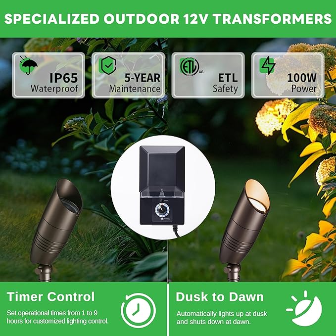 Landscape Light Kit, 6 Pack 3CCT Selectable Spot Light and 100W Low Voltage Transformer and 100FT Cable and 30 Wire Connectors, Aluminum ORB Waterproof LED Uplight for Garden Flag Wall