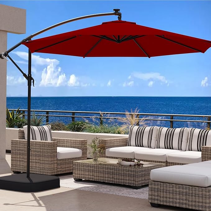 10FT Patio Umbrella with Base Included, Outdoor Offset Cantilever Umbrella, Infinite Tilt, UV Protection for Backyard, Lawn, Garden & Pool