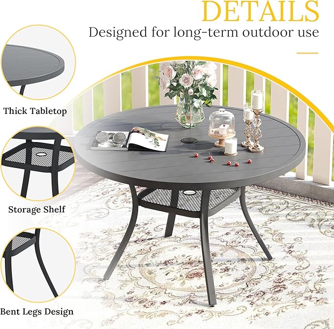 VICLLAX 7 Pieces Patio Dining Set for 6, All Weather Outdoor Furniture - 47.2" Round Patio Table and Swivel Padded Chairs, Grey Tabletop and Fabric