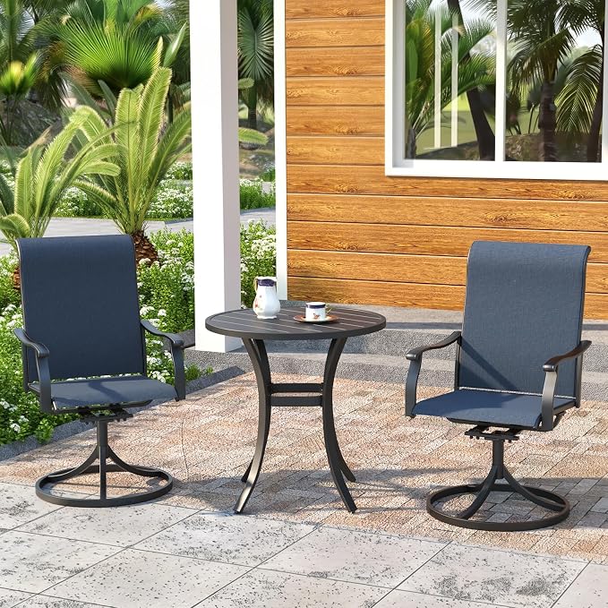 Outdoor Dining Set,27.5"x 27.5"x 28" Round Patio Table with 2pcs Swivel Chairs,Outdoor Furniture Set for Garden Backyard Lawn Poolside
