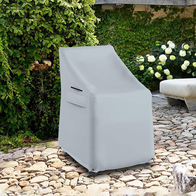 Seal Skin Covers Waterproof High-Back Chair Cover, Heavy Duty Outdoor Furniture Cover with Drawstring, Air Vent, Durable Fabric (Gray, 35" L x 28W x 35" H)