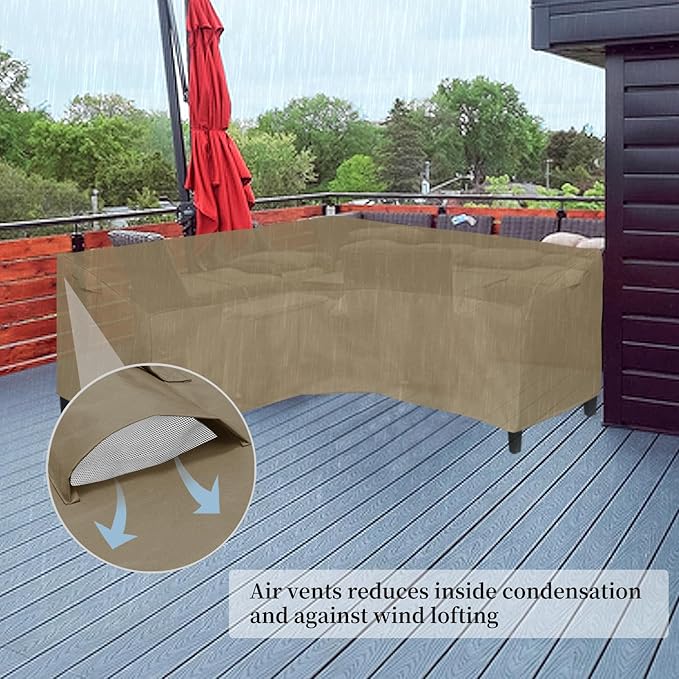 Easy-Going 600D Patio V-Shaped Sectional Sofa Cover, Waterproof Outdoor Sectional Cover,Heavy Duty Garden Furniture Cover with Air Vent 89" L (on Each Side) x 33.5" D x 31" H, Camel