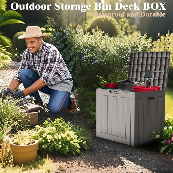Outdoor Storage Box 22 Gallon, Deck Box Waterproof, Small Storage Bins with lids, Weatherproof Resin Lockable Storage for Secure Package Deliveries & Indoor Storage in Garden or Patio, Yard