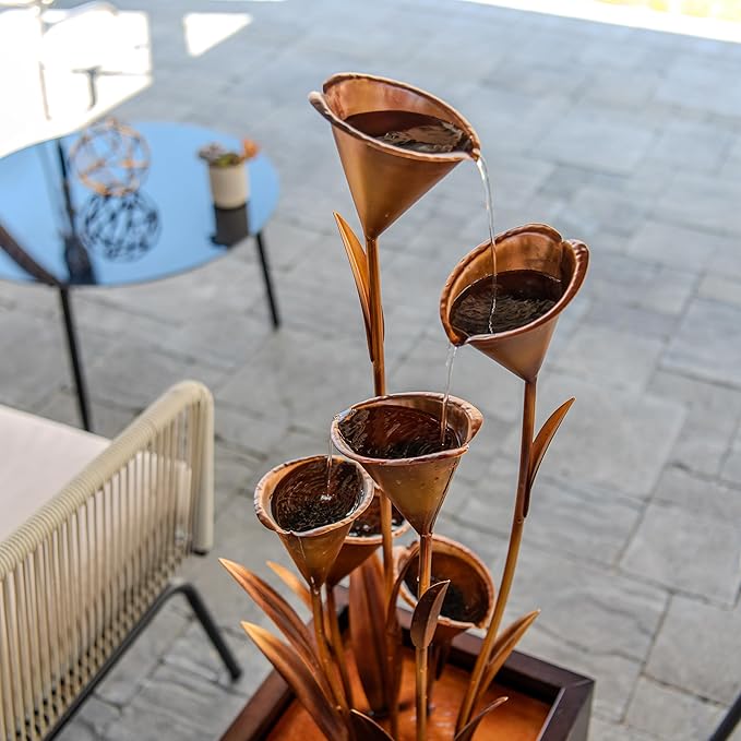 XBrand 46-Inch Sculptural Metal Multi-Tier Flower Water Fountain, Bronze