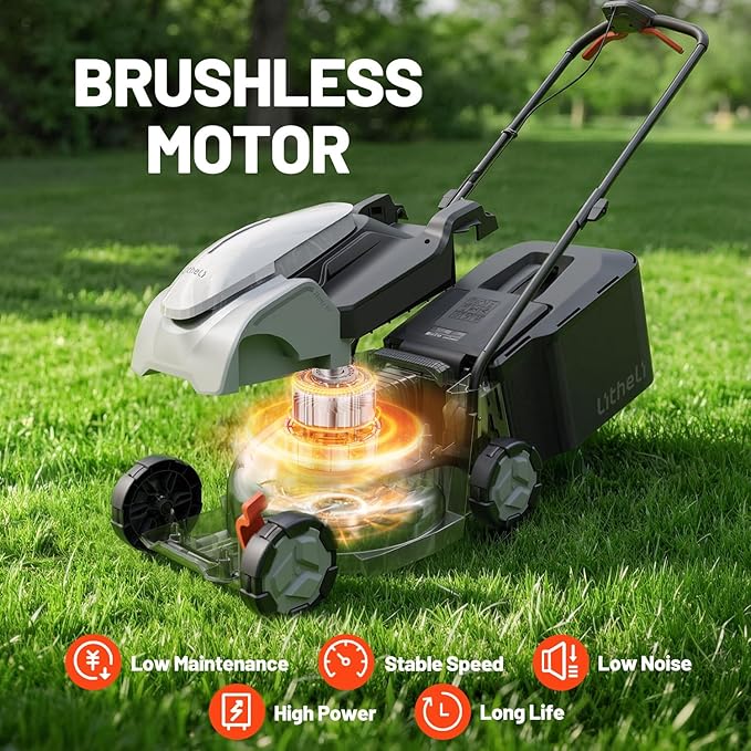 Litheli Lawn Mower Cordless 14 in, Grass Cutter Machine for 2800 Sq. Ft, Lawnmower with Brushless Motor, Included 1 * 5.0 Ah Battery and Charger