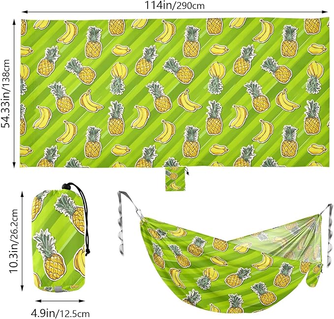 Camping Hammock Outdoor Hammocks for Outside Banana Pineapple Green Beach Trees Portable Lightweight with Pockets Tree Straps Indoor