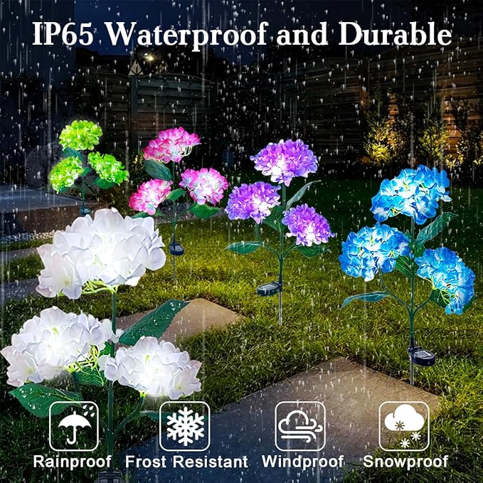 Aolyty Solar Garden Lights Outdoor, Solar Hydrangea Lights IP65 Waterproof LED Flowers Stake Lights 2 Pack for Garden Pathway Patio Backyard Landscape Decorative (White)