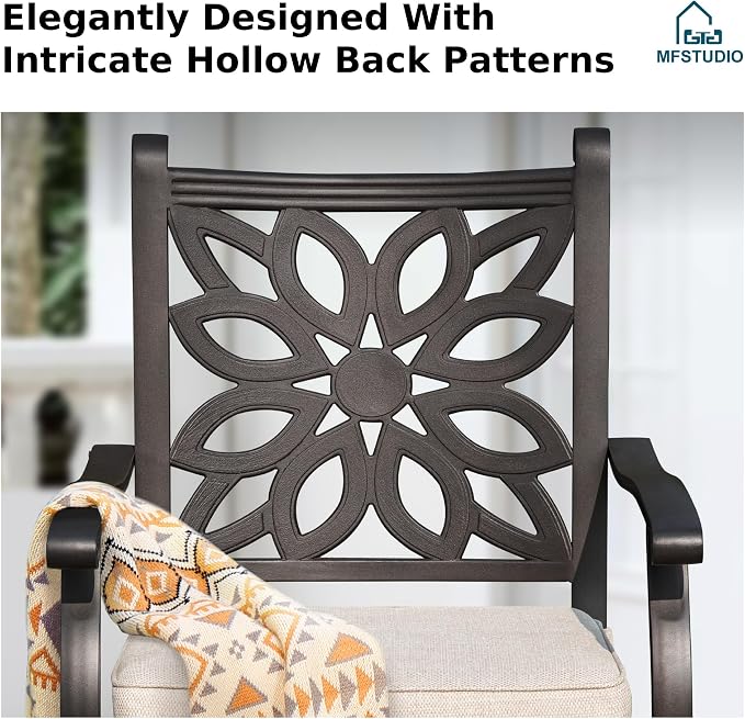MFSTUDIO Outdoor Barstools Set of 2, Cast Aluminum Swivel Outdoor Bar Chairs, Bar Height Patio Chairs with Extra Wide Seat and Cushion, Brown, 350lbs
