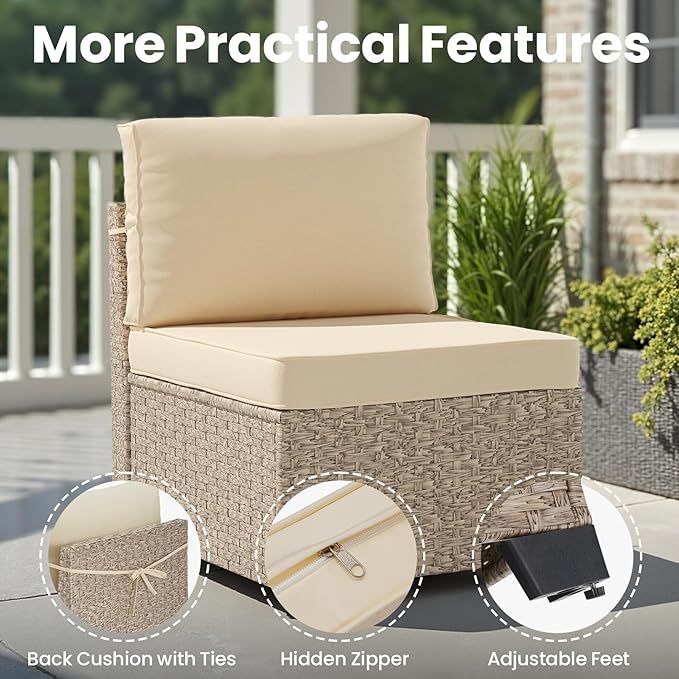Soohow 7-Piece Patio Furniture Set, Outdoor Sectional All-Weather Wicker Patio Conversation Set for Garden, Porch, Backyard - Beige Cushions
