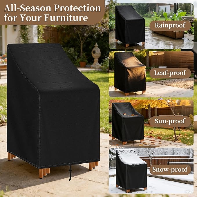 Stackable Patio Chair Cover Waterproof Outdoor Chair Cover Lounge Chair Covers Outdoor Stack Chairs for All Weather Protection 36" Lx28 Wx47 H, Black