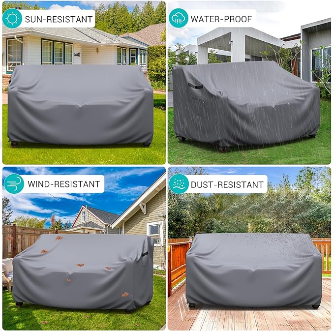Patio Sofa Cover Waterproof - Heavy Duty 3-Seater Outdoor Couch Cover, Patio Furniture Covers with Air Vent and Handles, 78"L ×42" D×32" H, Gray