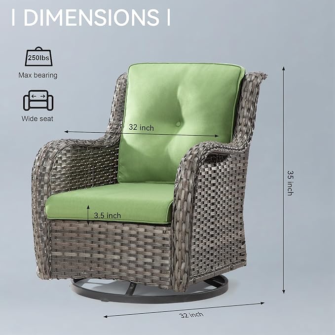 Outdoor Swivel Rocker Wicker Chair, High Back Swivel Patio Chairs Wicker Furniture, 1PC Rattan Swivel Rocking Chair with OIefin Cushions(Mixed Grey/Green)