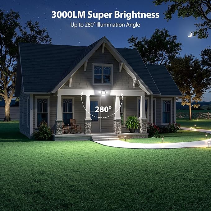 3000LM Solar Lights Outdoor, 4 Adjustable Heads Motion Sensor Security Light, 3 Modes, 6500K, IP65 Waterproof Solar Wall Flood Lights for Garden, Outside, Backyard, 1 Pack