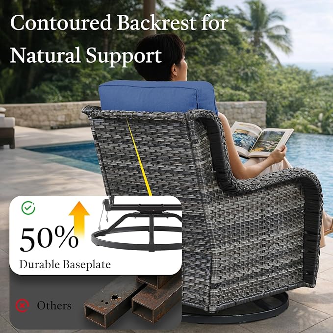 Wicker Patio Furniture Set- 4 Pieces Swivel Patio Chairs,PE Rattan Outdoor Rocking Chairs Porch Furniture for Garden Deck