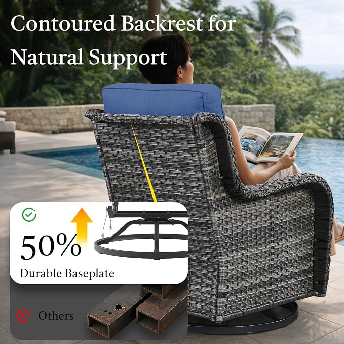 8 Piece Patio Furniture Set with 41" Fire Pit Table - Patio Conversation Set with 4 Inch Thick Cushions and Deep Seating Swivel Glider Chairs Set of 4 & Outdoor Couch for Porch Deck Yard Pool
