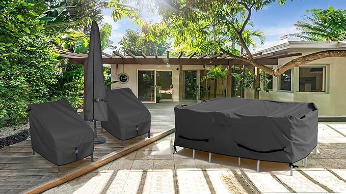 Porch Shield Patio Table Cover - Waterproof Outdoor Dining Table and Chairs Furniture Set Cover Rectangular - 108 x 60 inch, Black