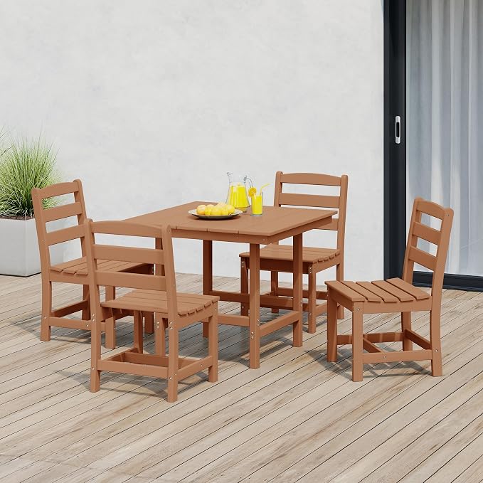 Costaelm Outdoor Patio Table, Outdoor Dining Table for 4, Weather Resistant Square Patio Table with Umbrella Hole for Garden, Poolside, Porch, Teak