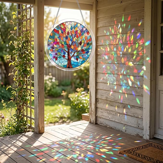 Acrylic Jigsaw Puzzle Suncatcher-Violet Garden Grace, Stained Glass Window Hanging, Home Decor Creative Mom Gifts, Birthday Gifts for Women,Wife, Sisters, Aunt, Besties 7.4in (Sacred Tree)