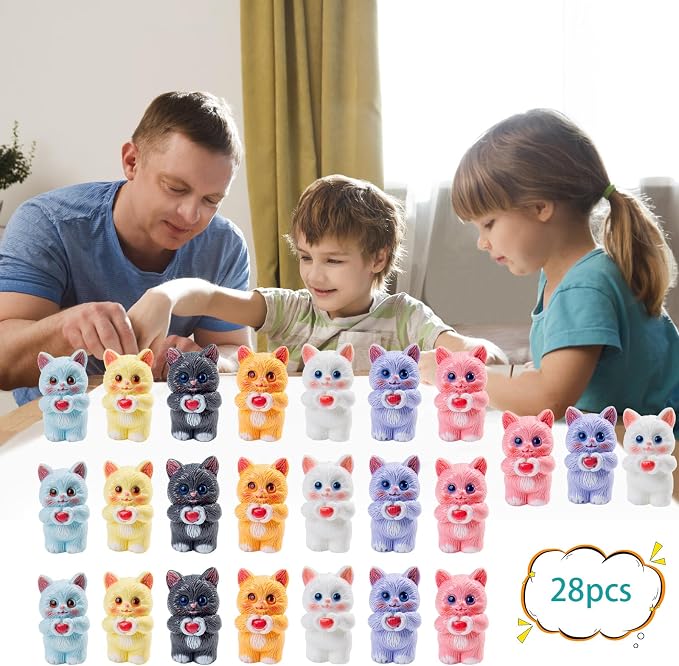 28 pcs Mini Resin Colorful Cats Variety Tiny Animals Figures Miniature Little Small Cat Figurines Bulk for Micro Fairy Garden Landscape Accessories Hide Crafts Decor